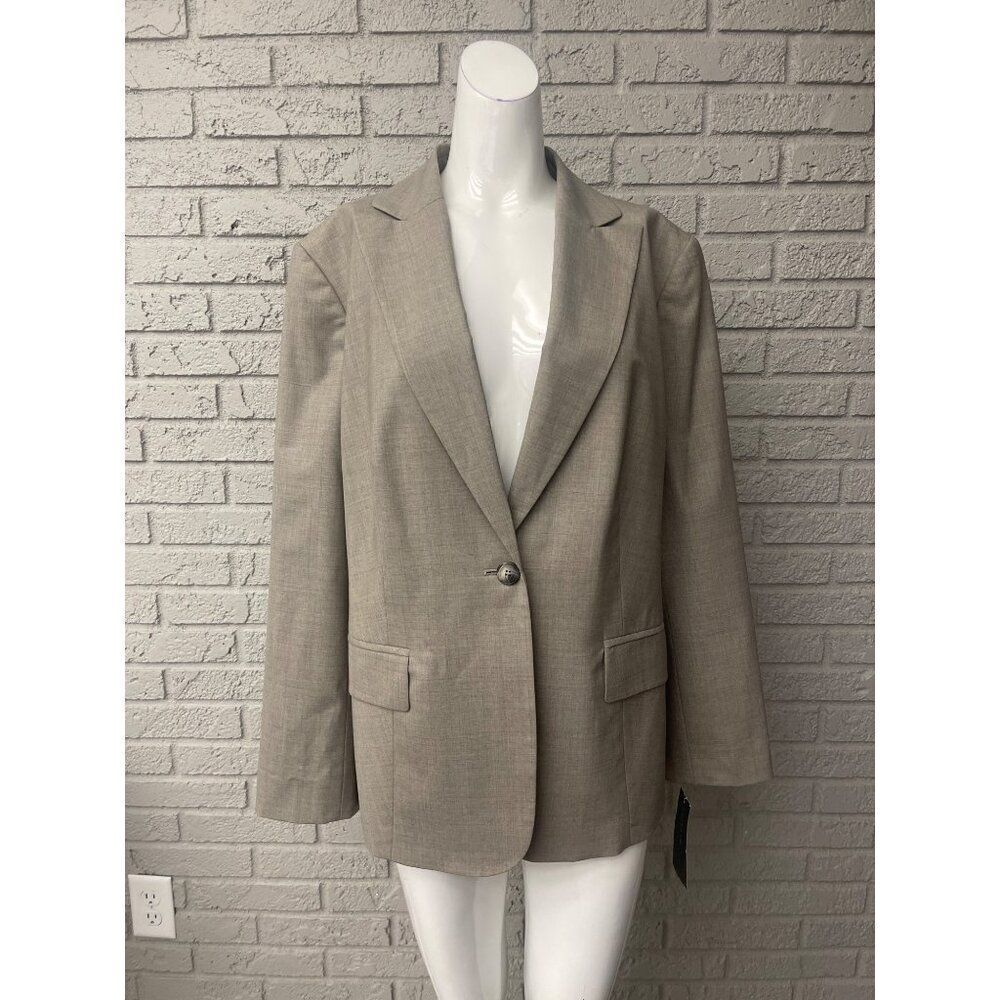 NWT Jones New York Collection Women Beige Stretch One Button Blazer Size 14